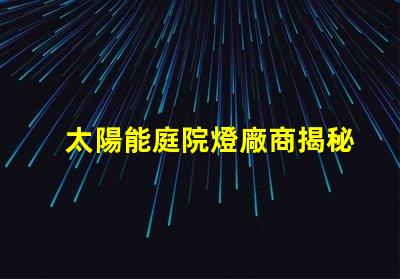 太陽能庭院燈廠商揭秘優(yōu)質(zhì)供應(yīng)商如何提升你的戶外空間